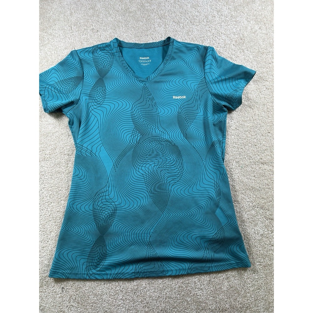 Reebok Womens Size M Turquoise Short Sleeve V Neck T Shirt‎